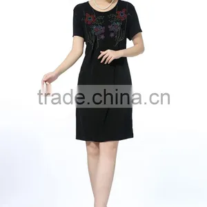 Comfortable Short Sleeve Dresses With Flower Printed Knitted Plus Size Women Dresses thumbnail-1