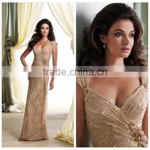Modern Long Night Lace Cap Sleeve Deep v Neck Dress of Women thumbnail-1