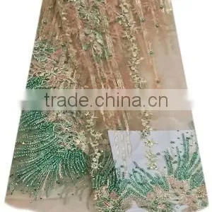 Shanghai Bestway Fashionable Shiny Textile Material Fabric French Lace Fabric Nice Tulle Lace With Sequins and Beads FL1395 thumbnail-6