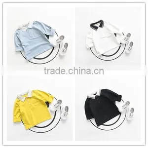 1-8 Years 2017 Wholesale Autumn Cotton Full Sleeves Blouses Solid Color Kids Boys Shirts (pick Size Color) thumbnail-1