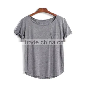 Dongguan Ladies T-shirt Short Sleeve Round Neck Pure Color Grey T-shirt for Ladies thumbnail-1