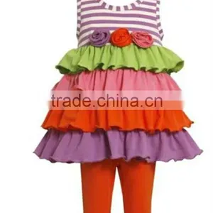 Girls Multi-Tiered Knit Summer Fall Flower Dress Leggings Outfit thumbnail-1