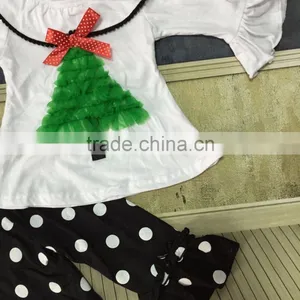 X-mas Suit White Top With Christmas Tree Christmas Outfits Girls Baby Clothing White Dot Pant With Matching Accessories Set thumbnail-2