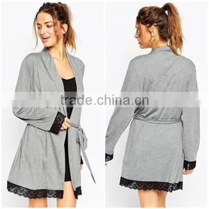Sexy Fashion New Popular Comfortable Jersey Lace Trim Robe for Lady thumbnail-1