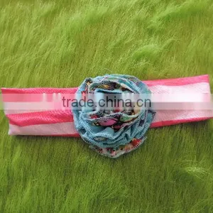 2016 Wholesale Craft Kids Girl Lace Flower Headband Baby Girl Top Knot Turban Hedband Children Pink Stripe Hairband thumbnail-1