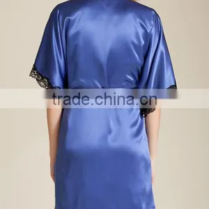 Wholesale New Design Plus Pajamas Satin Dress Blank Plain Short Custom Design Satin Nighty Robes Women thumbnail-3