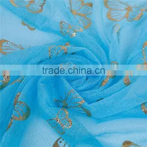 Imitation Silk Scarves & Wraps Rectangle Golden Blue Butterfly Scarf Yiwu thumbnail-2