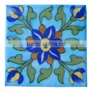 Handmade Blue Pottery Tiles / Glazed Ceramic Swimming Pool Tile / Sky Blue Ceramic Tile / Outdoor Tiles thumbnail-1