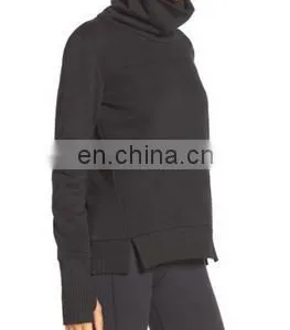 Wholesale Ladies Soft Cotton-Infused Pullover Long Sleeves With Thumbholes Cuffs High Funnel Neck Sweatshirt for Women thumbnail-3