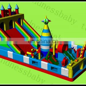 Inflatable Funcity With Slide Inflatable Play Center Giant Inflatable Slide and Obstacle Combo thumbnail-3
