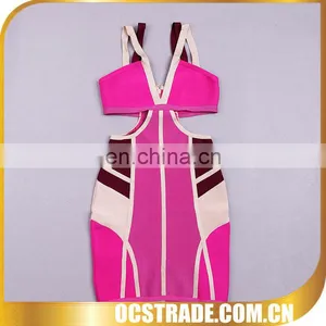 2014 Wholesale Pink Cheap Chiffon Party Dress With Lace thumbnail-1