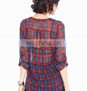 Top Grade Women Casual Blouse Designs/plaid Shirt thumbnail-2