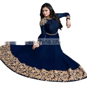 Women Blue Color Party Wear Anarkali Style Semi Stitched Dress Material 2017 (anarkali Dresses) thumbnail-2