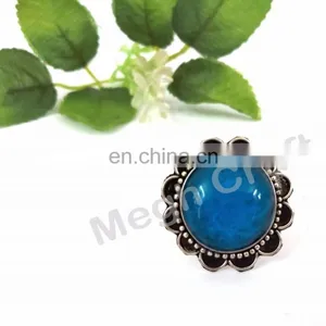 Silver Plated Round Turquoise Stone Ring - Vintage Style Boho Ring-Sterling Silver Turquoise Ring thumbnail-1