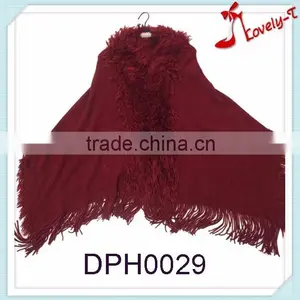 Wholesale Mexican Elegant Acrylic Wine Red Lady Poncho Sexy Sweater With Tassels thumbnail-1