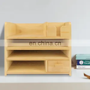 Makeup Organizer Bamboo Wood Vanity Countertop Organizer Cosmetic Jewelry Storage Tray With Drawers for Bathroom thumbnail-4
