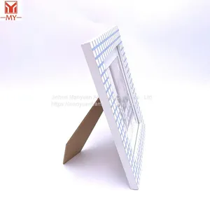 High Quality MDF Decorative Art Photo Frame Blue and White Mesh Rustic Picture Frame for Home Decor thumbnail-3