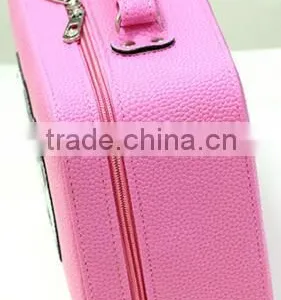 Pink Leather Girl Cosmetic Train Case,custom Leather Makeup Carrying Box,Beauty Vanity Artist Case thumbnail-3