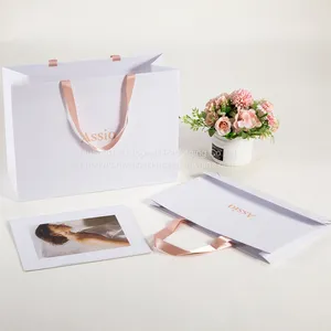 Custom Luxury White Magnet Flap Clothing Paper Box Foldable Magnetic Closure Gift Boxes With Black Ribbon thumbnail-1