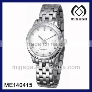FASHIONABLE UNISEX NICE DESIGN AUTOMATIC STEEL WATCH WITH CZ SETTING ALL STEEL WATER PROOF WATCH thumbnail-1