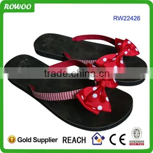 RW22426 Girls Textile V Straps With Dot Flower Decoration Flip Flops thumbnail-2