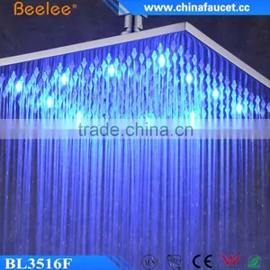 10'' 12'' 16'' Square Brass Wall Mounted Waterfall Shower Head LED Powered by Water Pressure thumbnail-3