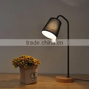 Simple Design Wood Base Metal Table Lamp Black Shade Bedside Table Lamp thumbnail-1