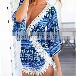 Wholesale Sexy Design Lace Trim Latest Design Beach Tunic thumbnail-5