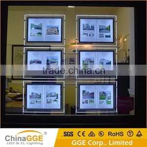 Slim Indoor Wall Hanging Backlit Crystal Advertising Light Box Window Display Real Estate Light Pockets thumbnail-2