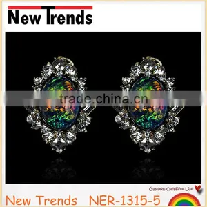 Newest Large Green Stone Earring Stud With Crystal Beads thumbnail-1
