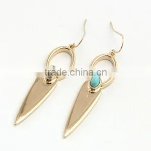 2016 Unique Fashion Design Gold Plated Polishing Turquoise Drop Earrings thumbnail-5