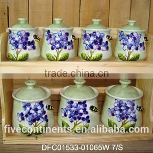Ceramic 7pcs Spice Canistes Set With Wood thumbnail-1