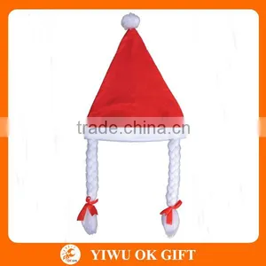 Christmas Fancy Dress Santa Hat Lady + Pigtails Hat Accessory thumbnail-1