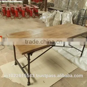 INDUSTRIAL DINING TABLE, METAL DINING TABLE, DINING TABLE WITH WHEELS thumbnail-2