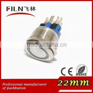 22mm Flat Round Stainless Steel 6v White Blue Red Green 3v 5v 6v Led Light Illuminated Push Button Switch With Pilot Light thumbnail-3