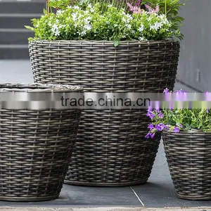 Decoration Flower Pot Waterproof Resin Wicker Woven Garden Planter thumbnail-3