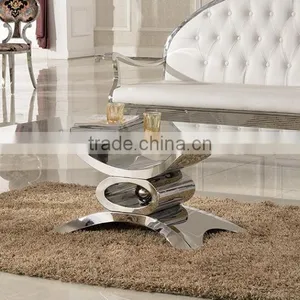 Modern Design Glass Top Stainless Steel Coffee Table C346 thumbnail-1