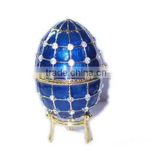 Electroplate High-grade Tin Blue Faberge Egg Trinket Boxes thumbnail-1