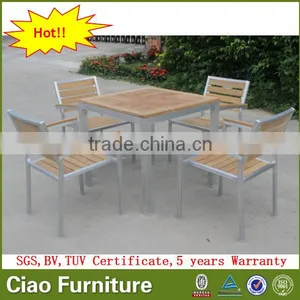 Polished Aluminum Garden Furniture Teak Wood Table and Chair thumbnail-1