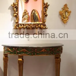 Living Room Black Marble Top Gold Leaf Half Moon Console Tables thumbnail-2