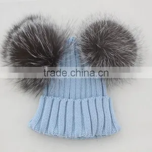 Myfur Bright Orange Wool Beanie With Detachable Double Real Silver Fox Fur Pompoms thumbnail-3