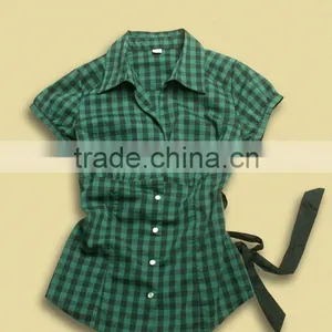 100% Cotton Slim Fit Short Sleeve Agitate Green Lady Long Fashion Blouse thumbnail-1
