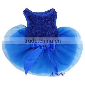 Royal Blue Rosettes Elegant Rose Pageant Tutu Dog Pet Clothes Party Dress XS-L thumbnail-1