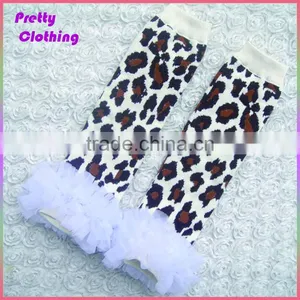 White Lace Trim Ruffled Legging Warmers Cotton Knit Socks Animal Print Leg Warmer thumbnail-1