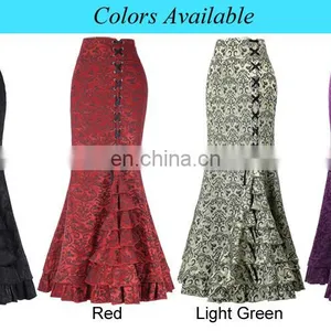 Belle Poque Women Vintage Retro Victorian Style High Stretchy Ruffled Fishtail Mermaid Long Skirt Women Sexy Skirts BP000204-4 thumbnail-6