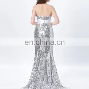 Grace Karin Strapless Sweetheart Neckline Long Mermaid Women's Special Occasion Sexy Silver Prom Dresses CL4409-4 thumbnail-3