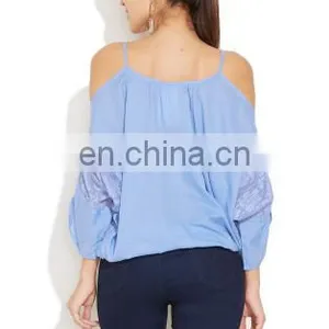 OEM Manufacturer Latest Designed Off Shoulder Embroidered & Sequence Work Elegant Indian Fashion Women Tunic Blouse/Blusas Dress thumbnail-3