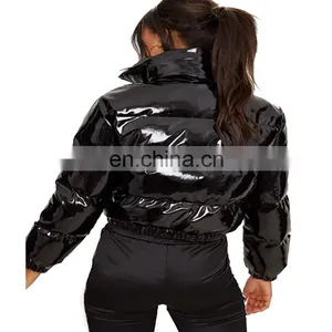 Hot 2020 Women Winter Bright Metal Short PU Jackets And Coats For Women thumbnail-4