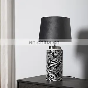 Creative Nordic Design Zebra Pattern Cylinder Shape Ceramic Material Hotel Table Lamp for Home Decor thumbnail-2