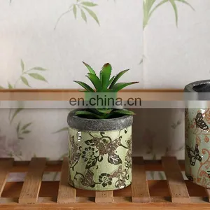 Factory Direct Sale Cheap Butterfly Relief Pattern Design Ceramic Succulent Flower Planters Green for Home Decor thumbnail-1